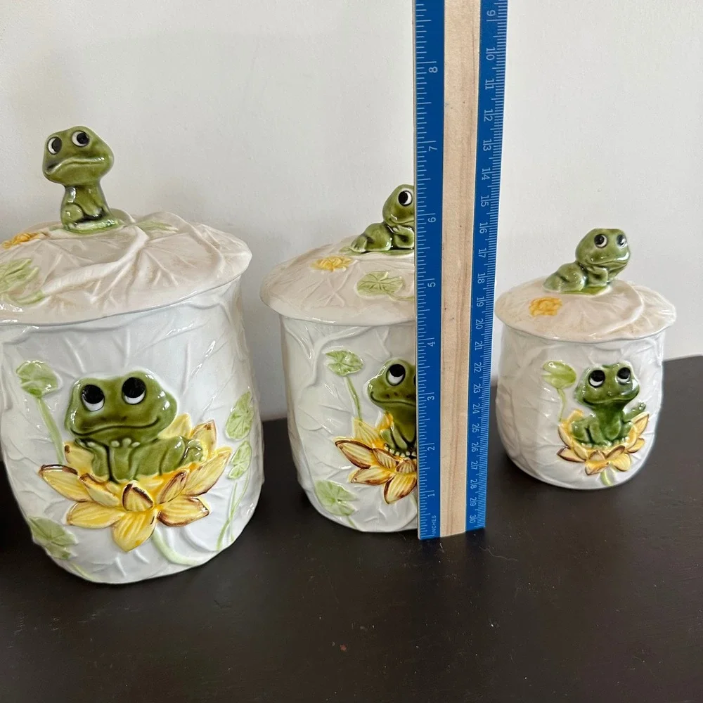 VTG Sears Roebuck Neil the Frog Ceramic Canister Set 8pc Creamer Salt Pepper MCM